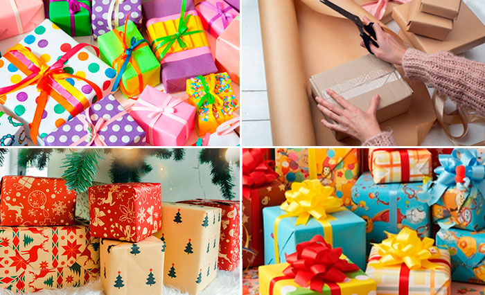 Varios modelos de papel de regalo.